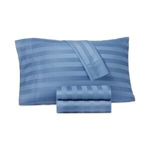 Charter Club Damask Blue 1.5" Stripe 550 TC 100% Cotton 4-Pc. King Sheet Set